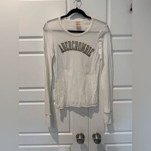 Vintage Abercrombie Y2K Rhinestone Logo Long Sleeve White Layering Top Sz Large